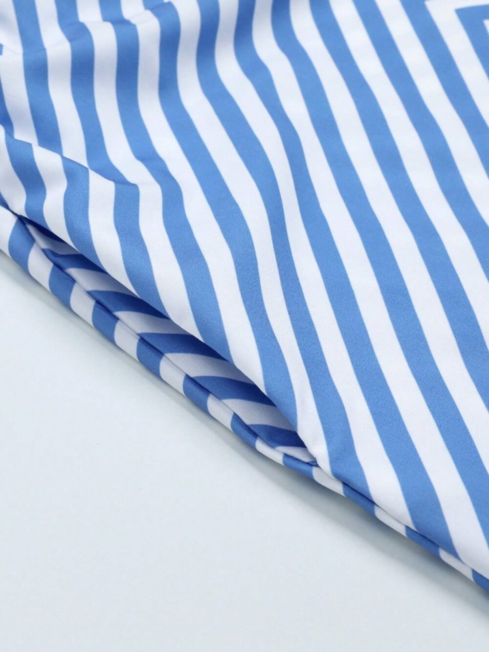 Blue Boho French Vacation Women's Loose Flowy Striped Halter Long Dress - Picture 6 of 7